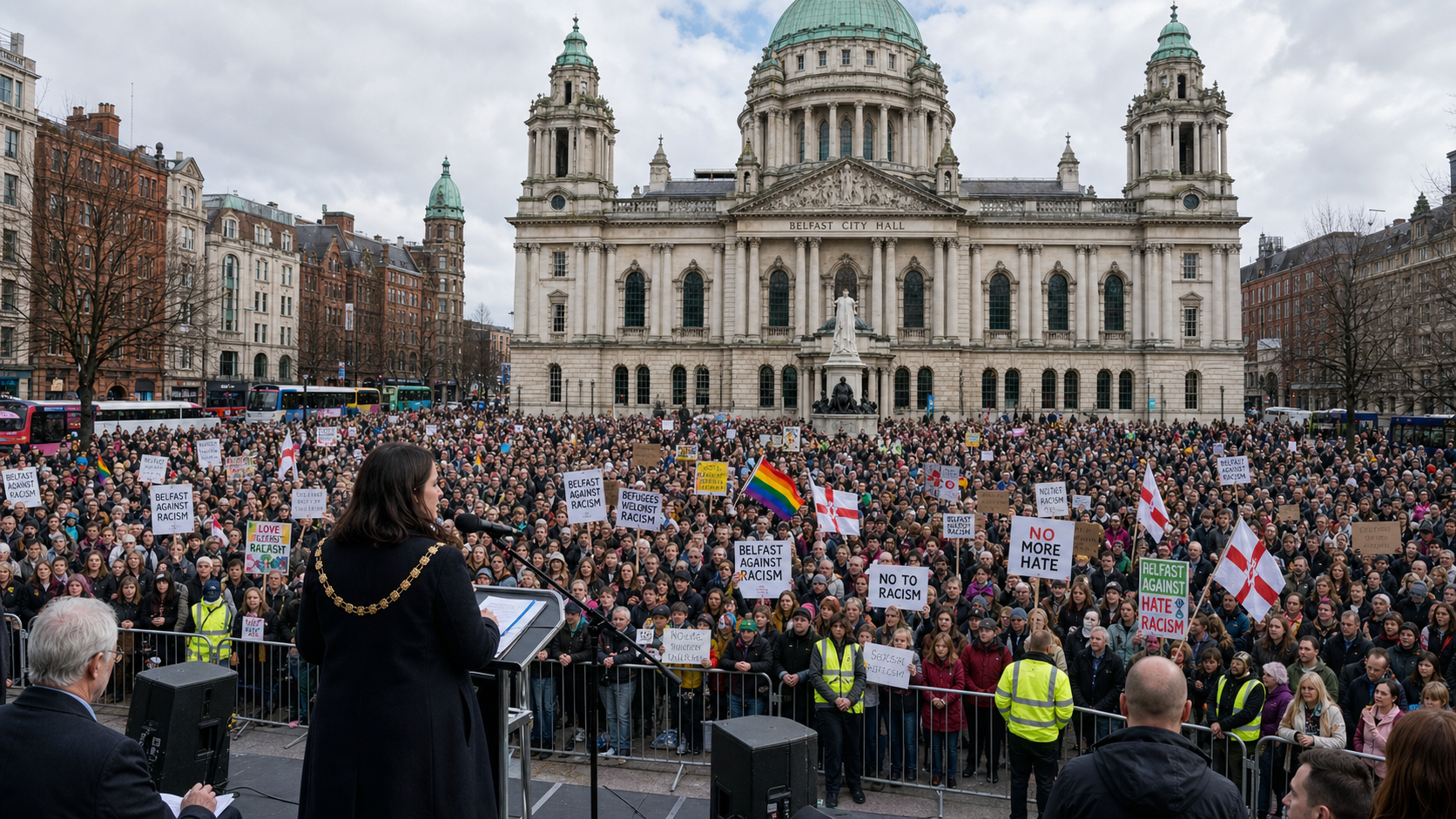 Thousands Fill Belfast City Hall Square in Largest Anti-Racism Rally in the City's History
