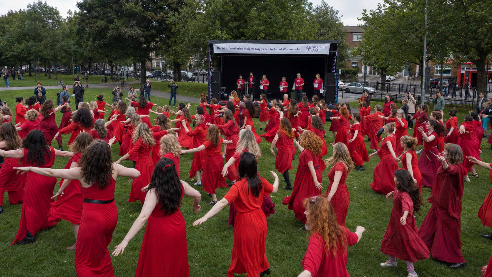 Hundreds of Dubliners Dance in Red at Fairview Park to Raise Funds for Women's Aid in Kate Bush Tribute
