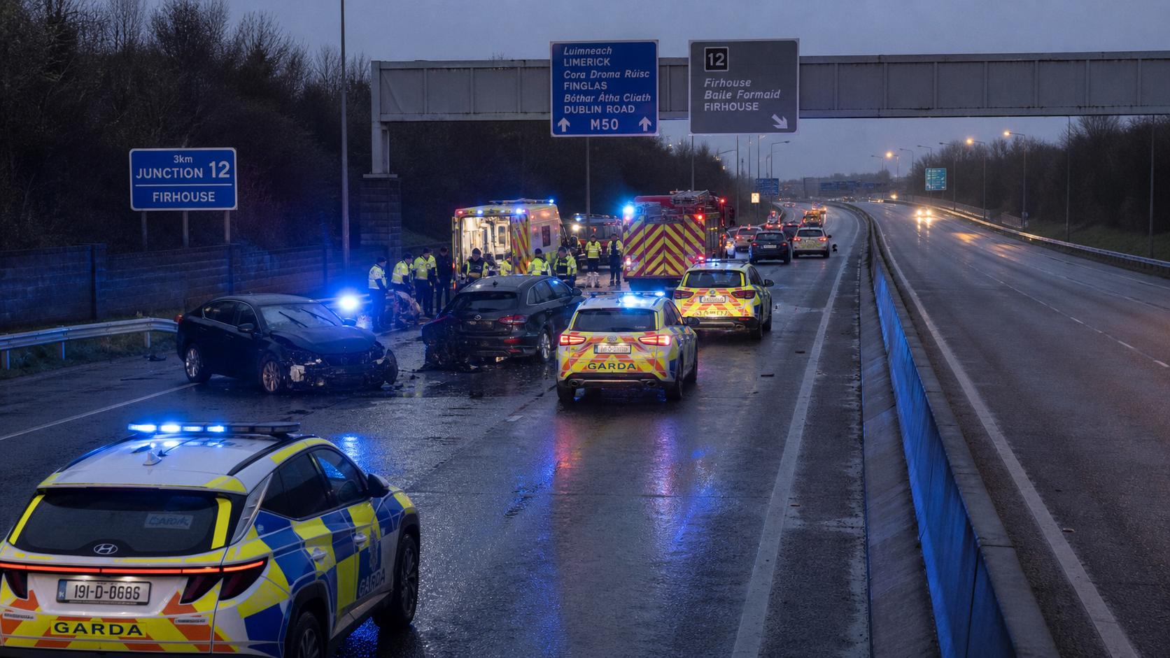 Eight Teenagers Hospitalised After Car Drives Wrong Way on M50 in Early Morning Crash