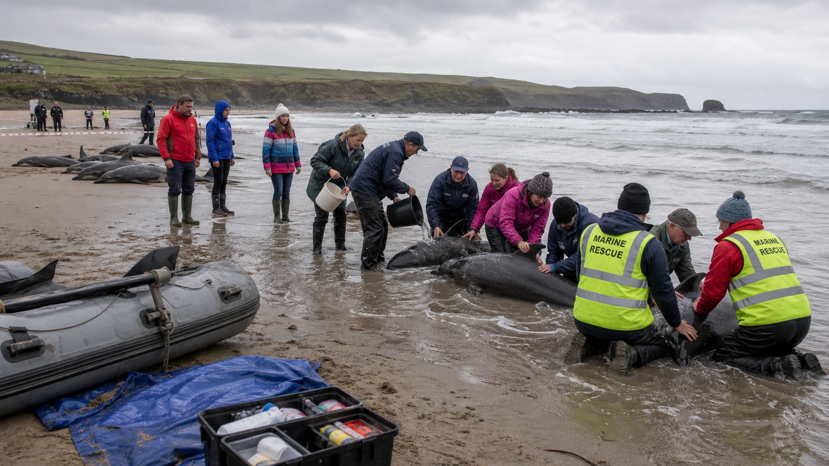 Twelve Dolphins Rescued After Mass Stranding on West Kerry Beach