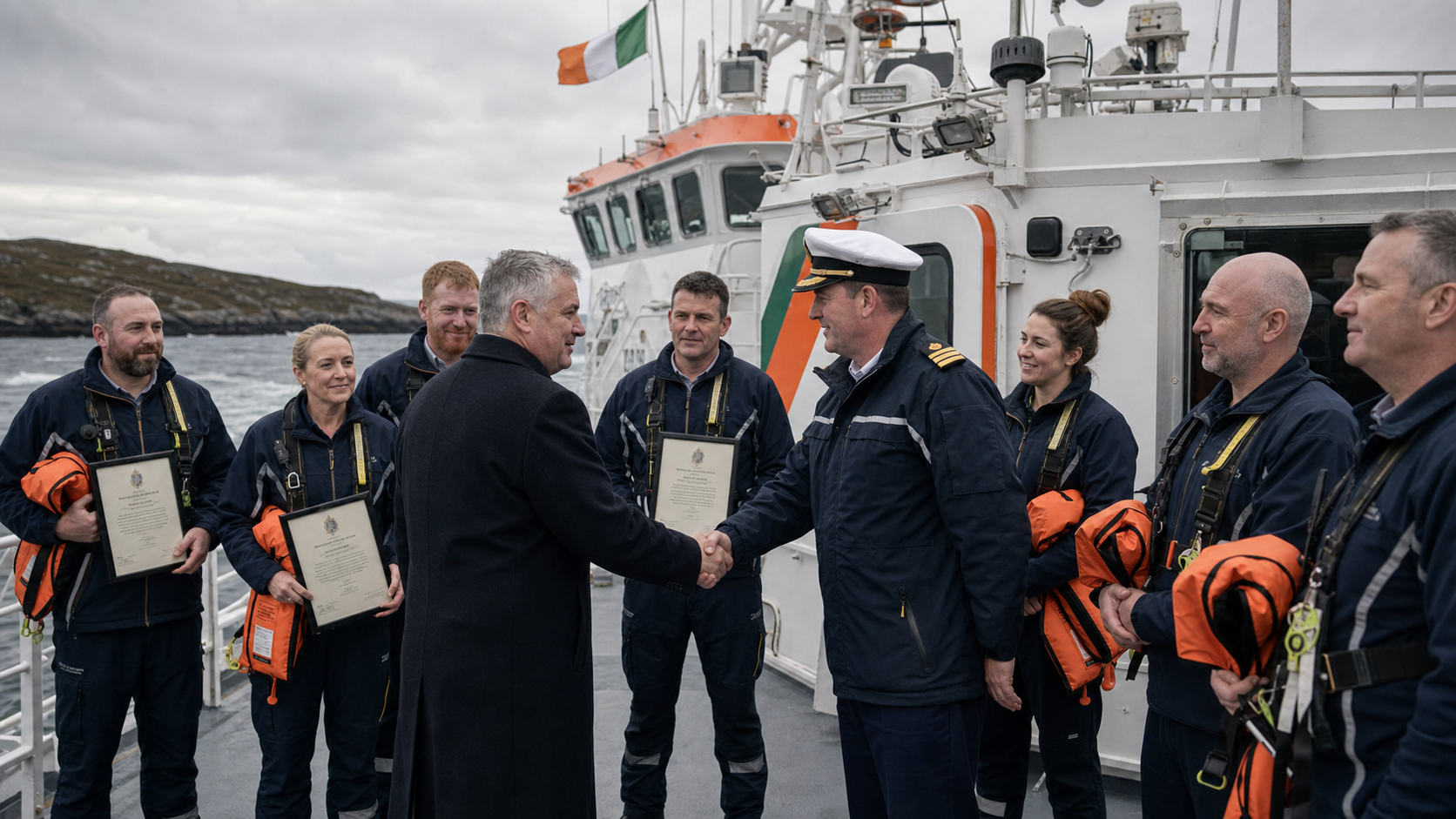 Crew Honoured After Daring Rescue of 14 Fishermen from Stricken Vessel off Irish Coast
