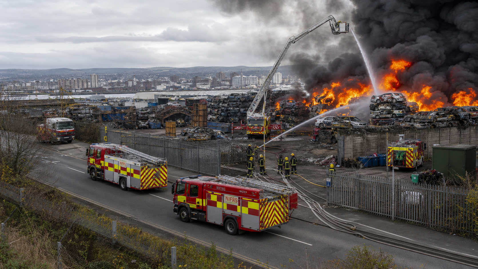 Belfast Harbour Scrapyard Fire Sends Smoke Across City as NIFRS Battles Blaze Involving Thousands of Tonnes of Scrap Cars