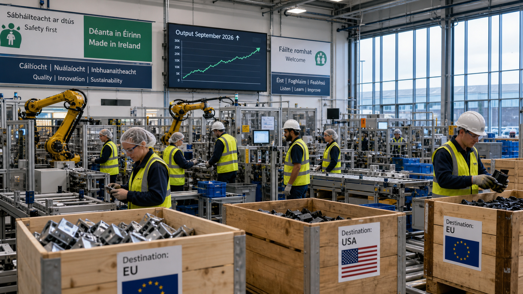 Irish Factory Output Surges to Near Five-Year High in September as Export Orders Expand